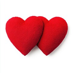 Fototapeta premium Two plush red hearts on a white isolated background.