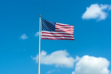 American Flag Waving Proudly Under a Blue Sky