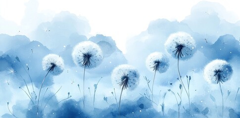 Obraz premium Serene Blue Dandelions Softly Drifting In Gentle Breeze