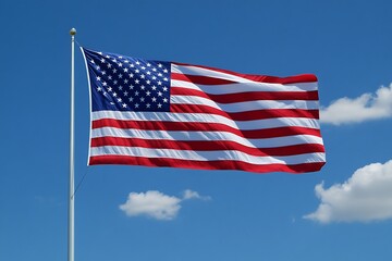American Flag Waving Proudly in a Blue Sky
