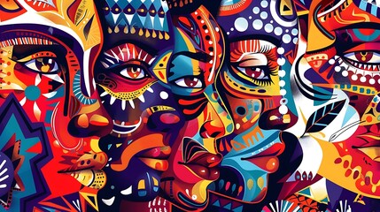 Fototapeta premium Vibrant Faces in Colorful Abstract Art