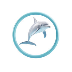 Fototapeta premium Playful Dolphin Swimming Inside a Circular Aquatic Frame, Representing Freedom and Joy in Ocean Life, Ideal for Nature and Marine-Themed Projects