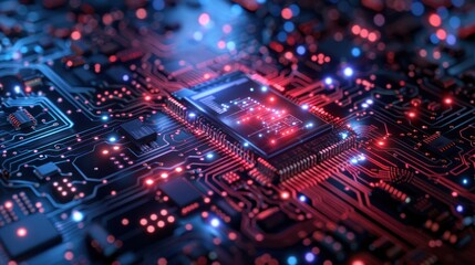 Obraz premium Circuit Board with Glowing Microchip
