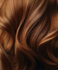 Naklejka premium Luxurious Shiny Brown Hair Texture Background Closeup Waves