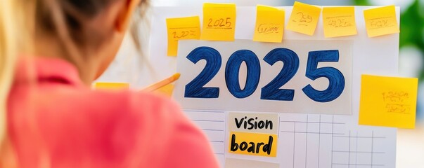 Creating a vision board for 2025 a motivational event in personal growth home office creative workspace inspirational atmosphere