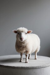 Naklejka premium A small white sheep standing on a gray surface.