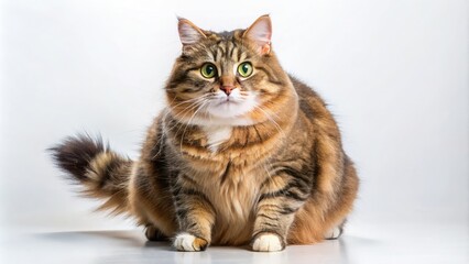 Obraz premium Adorable Fat Cute Cat in Long Exposure on White Background - Funny Isolated Feline Photography for Pet Lovers and Cat Enthusiasts
