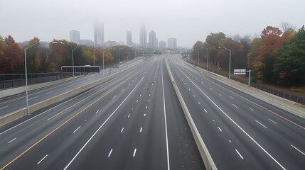 Empty express lane on highway during off-peak hours, symbolizing efficiency and opportunity in a calm, uncluttered environment.