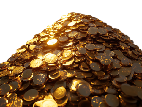 Pile of old coins. The transparent background 