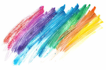 Grungy pastel scribbles in vibrant colors with a rainbow effect, isolated on white.