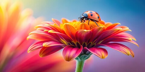 Naklejka premium Ladybug perched on a vibrant flower , ladybug, insect, red, black, spotted, flower, petals, nature, wildlife, close-up, macro