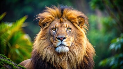 Fototapeta premium Close-up photo of a majestic lion in its natural habitat, wildlife, lion, predator, safari, African