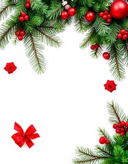 a christmas tree branches with red berries and a bow

