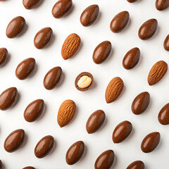 Obraz premium Chocolate-covered almonds neatly arranged