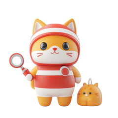 Fototapeta premium Cute and Playful Cartoon Cat Character in Colorful Outfit with Toy Accessory, Perfect for Child-Friendly Designs, Illustrations, and Fun Themes