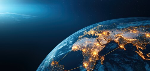 Naklejka premium Global cargo logistics and shipping innovations earth view digital art space creative concept for optimization