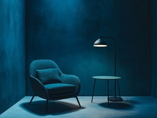 Blue Room with Modern Chair Lamp and Table