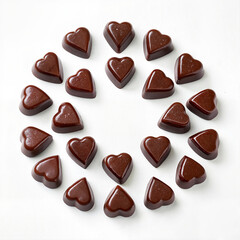 Fototapeta premium Heart-shaped chocolates arranged in a circle