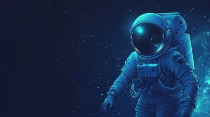A lone astronaut floats in the vast expanse of space, illuminated by the faint glow of distant stars.
