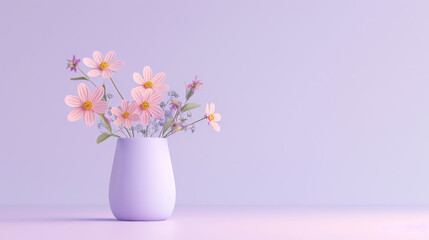 Naklejka premium Pink Flowers in a Purple Vase on a Purple Background