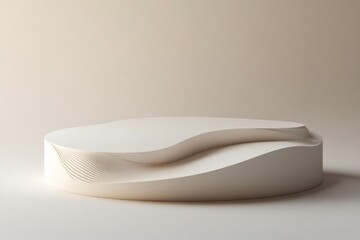 Abstract Wave Podium: Elegant, minimalist product display stand with a smooth, curved wave design, perfect for showcasing cosmetics, jewelry, or other luxury items.