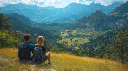 Obraz premium Couple Admiring Mountain Valley View