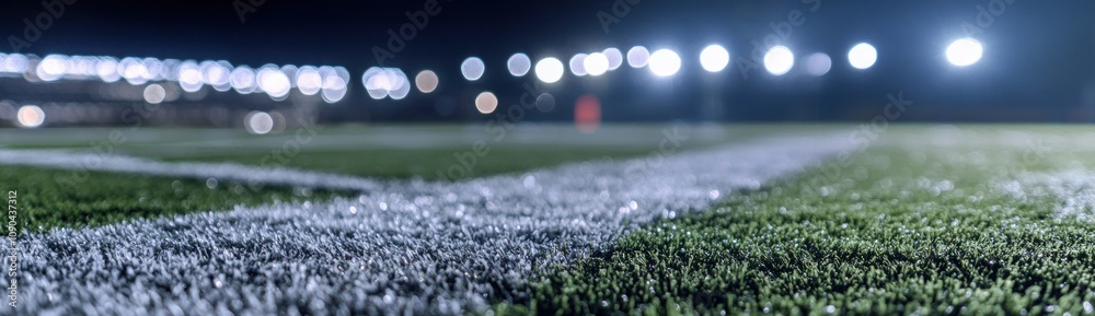 Poster nighttime view of a sports field with bright lights and artificial turf.
