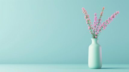 Pink Flowers in a Blue Vase on a Blue Background