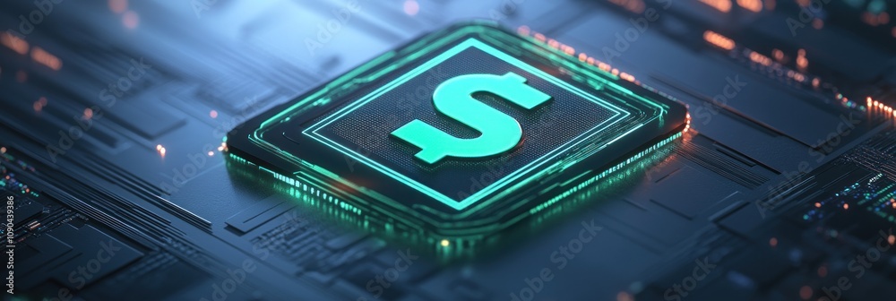 Poster A digital representation of currency on a circuit board background.