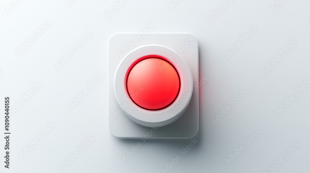 Poster A large red button on a white background, suggesting a prompt or action.