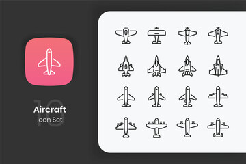 Lineal aircraft icon design set