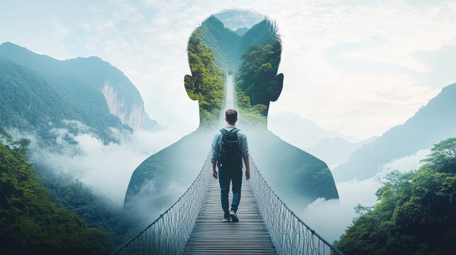 The Journey Within: A man walks towards a vibrant future, symbolizing personal growth, self-discovery, and the pursuit of dreams, a powerful visual metaphor for inner strength and the path ahead.