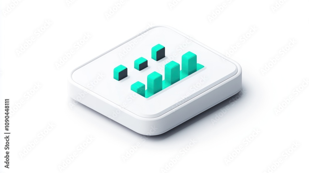 Poster a minimalist icon depicting bar graphs in teal and black on a white background.