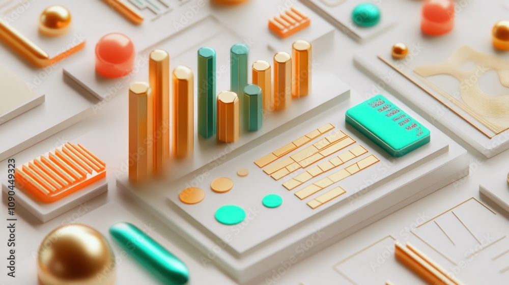 Poster Abstract representation of data visualization and technology elements in a modern design.
