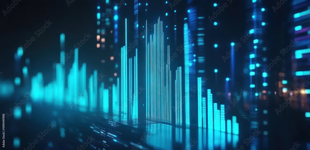 Poster Abstract visualization of sound waves in vibrant blue tones.