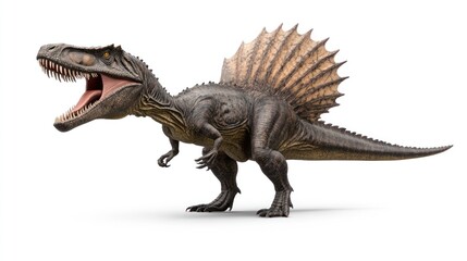 Fototapeta premium A realistic depiction of a Spinosaurus, showcasing its unique features and stance.