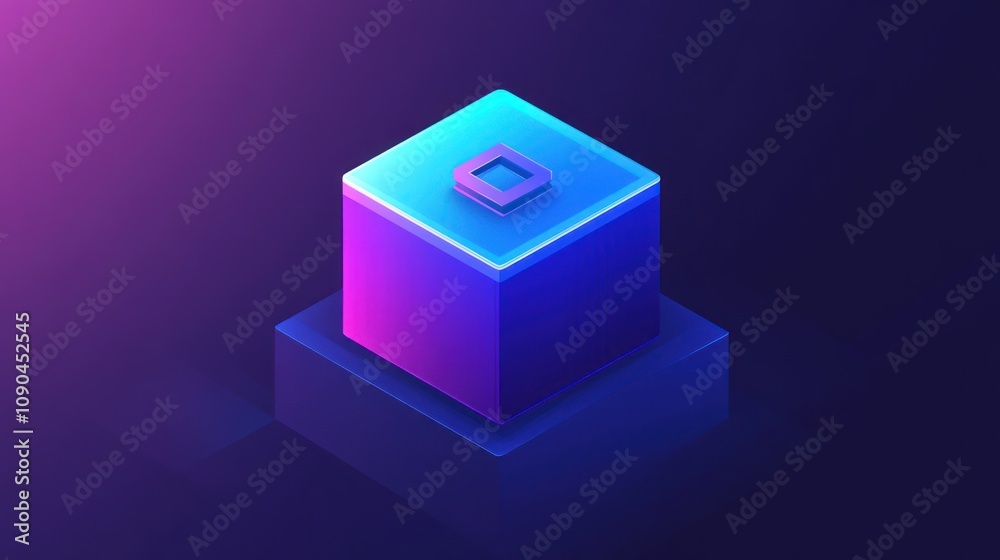 Poster a futuristic cube design with vibrant colors and a sleek, digital aesthetic.