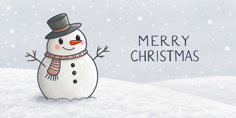 minimalist cute cartoon snowman merry christmas background
