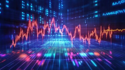 Abstract background with glowing lines and a financial chart in the foreground.