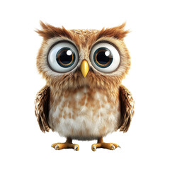 Fototapeta premium Adorable Cartoon Owl with Big Eyes and Fluffy Feathers Perfect for Illustrations, Children's Books, and Educational Materials in a Playful Setting
