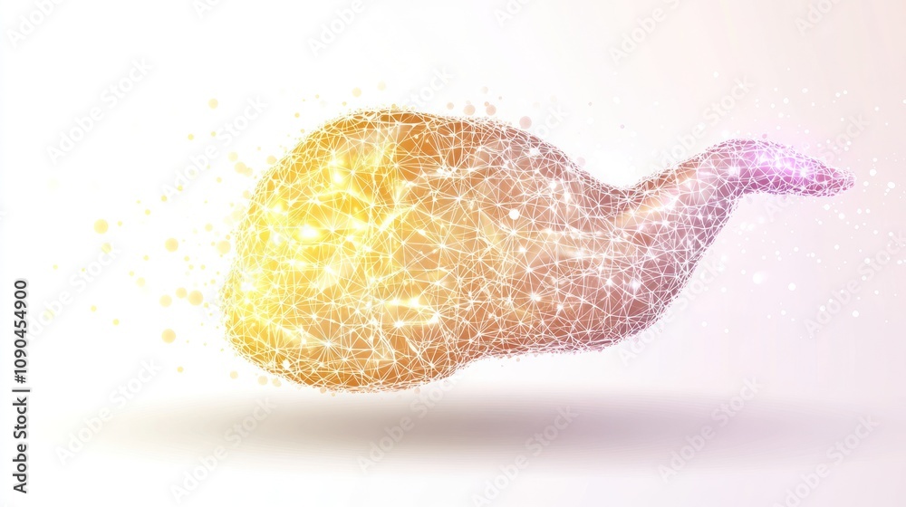 Poster a stylized, abstract representation of a whale made of glowing particles.
