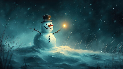 Obraz premium a snowman in the winter night