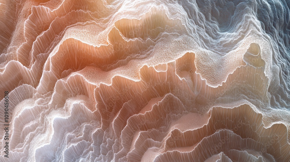 Poster abstract representation of layered textures resembling natural formations.