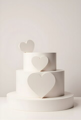 Pastel light 3d geometric white beige podium platform with golden decor for product. wedding, birthday, st valentine's day, christmas holidays, scene for cosmetic products. 