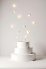pastel light white beige pink podium platform with decor for product. wedding, birthday, st valentine's day, christmas holidays, scene for cosmetic products. for sale