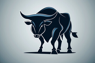 Fototapeta premium Stylized illustration of a black bull, symbolizing strength and resilience, on a light gradient background.