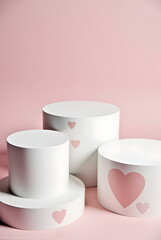 pastel light white beige pink podium platform with decor for product. wedding, birthday, st valentine's day, christmas holidays, scene for cosmetic products. for sale