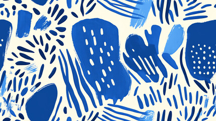 Obraz premium Seamless pattern with blue abstract marks, modern expressive design
