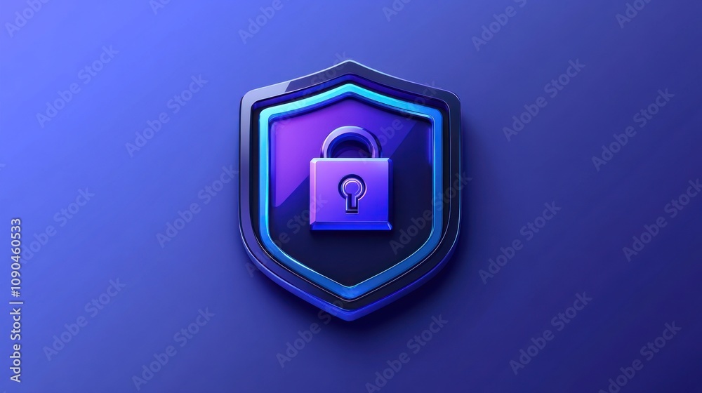 Poster A stylized shield with a lock symbol, representing security and protection.