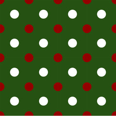 Seamless christmas polka dots vector illustration. White and red dots on green background 